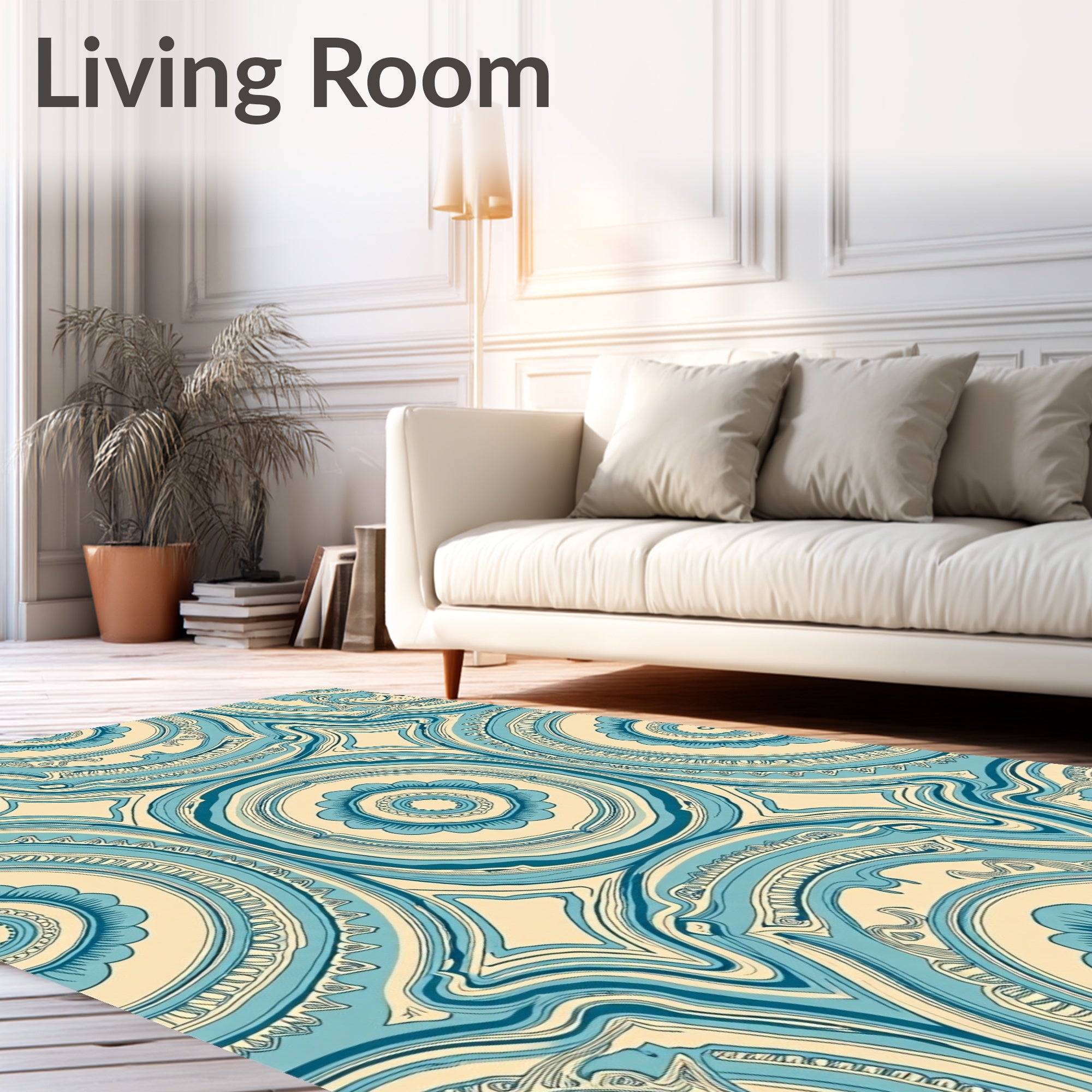 Cream And Teal Medallion Rug