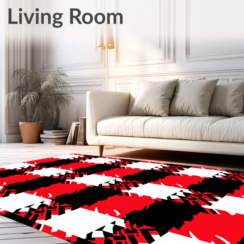 Bold Red Black White Houndstooth Check Rug