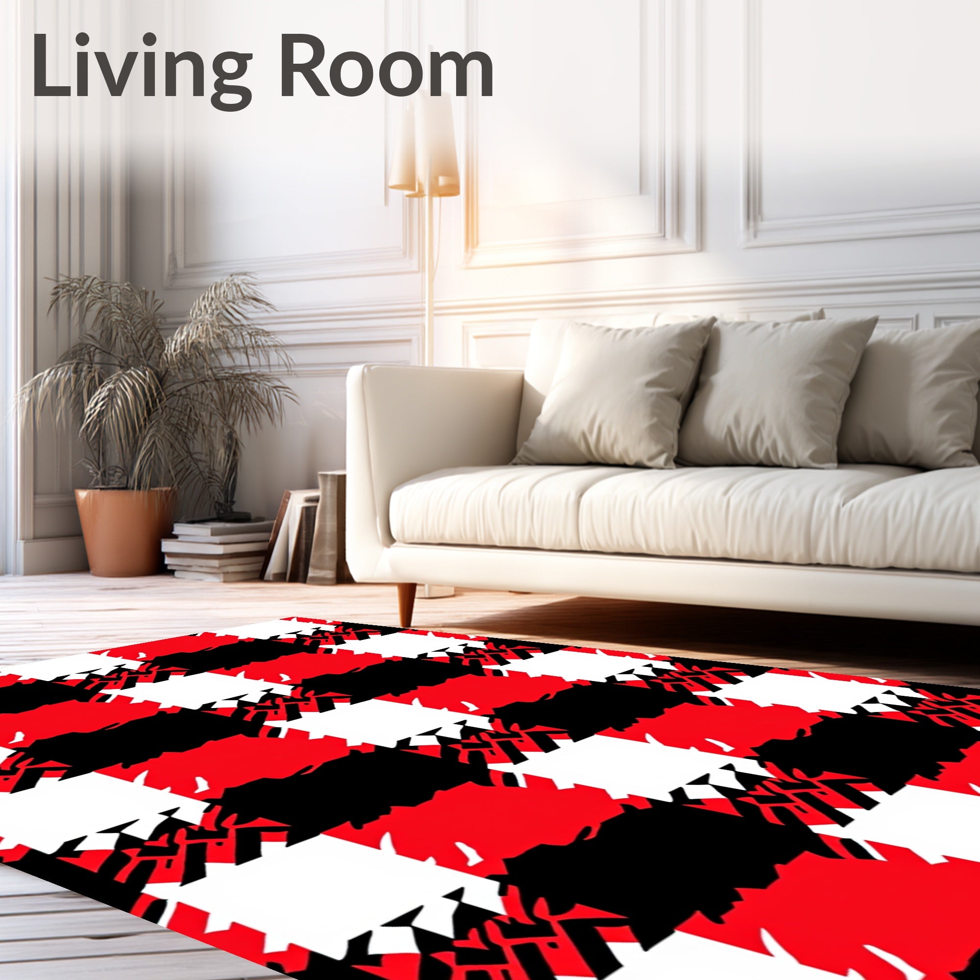 Bold Red Black White Houndstooth Check Rug