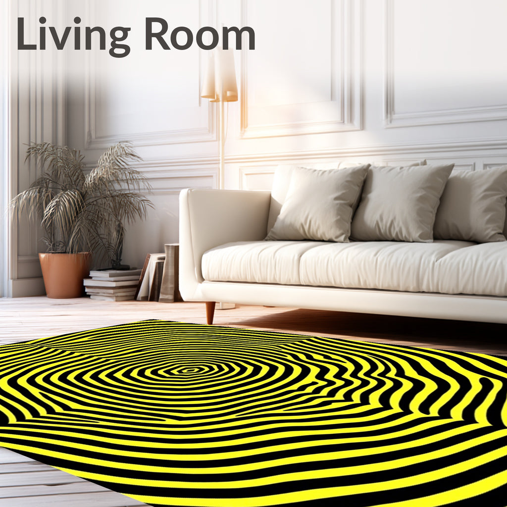 Vibrant Yellow Black Contoured Rings Rug