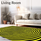 Vibrant Yellow Black Contoured Rings Rug