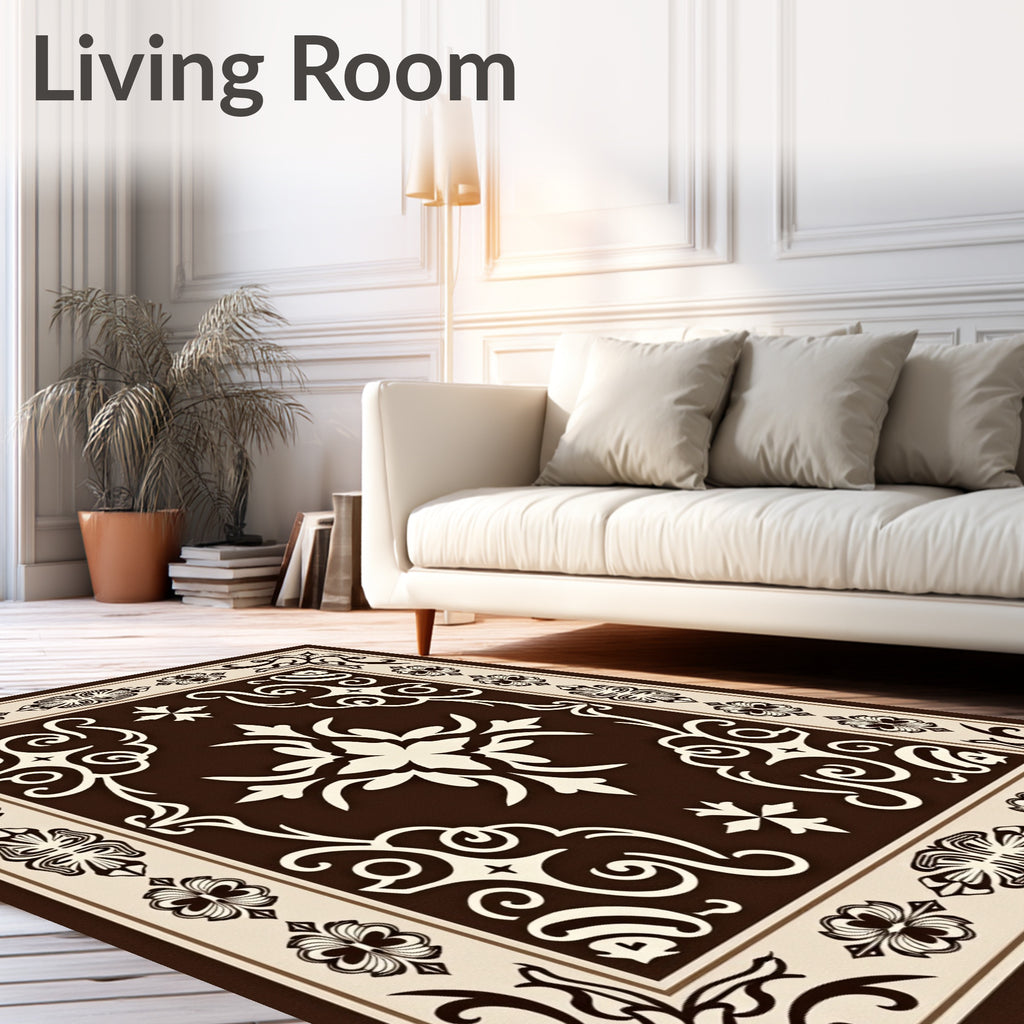 Rich Brown Cream Filigree Medallion Rug