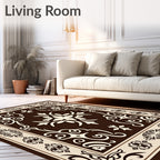 Rich Brown Cream Filigree Medallion Rug