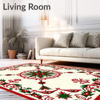 Crimson Green Floral Medallion Border Rug