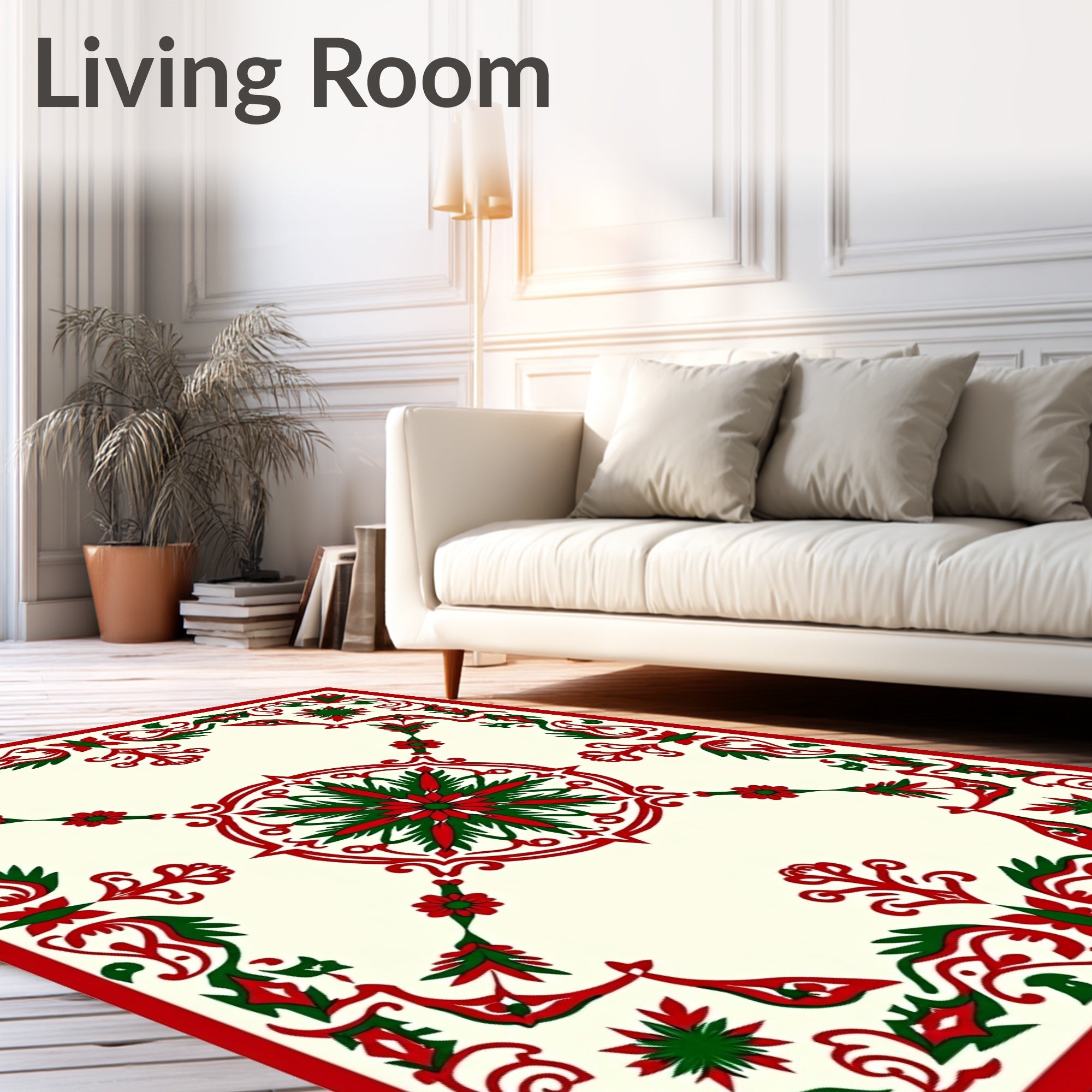 Crimson Green Floral Medallion Border Rug