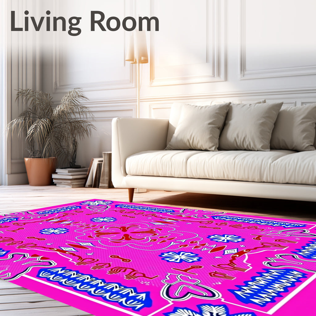 Vibrant Pink Red White Blue Mandala Rug