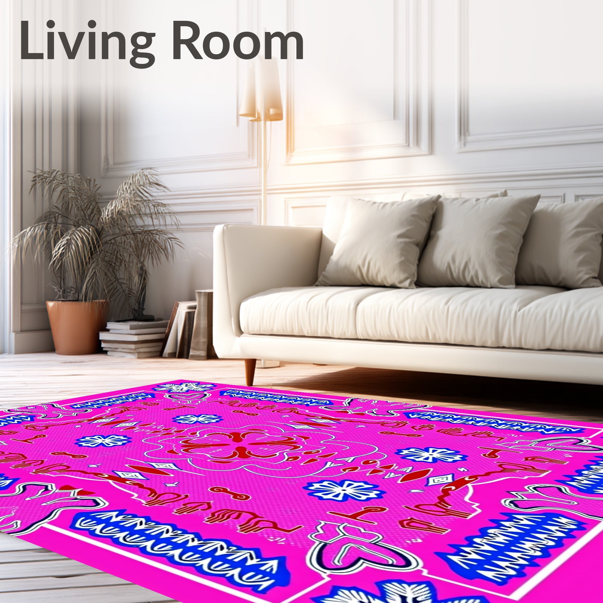 Vibrant Pink Red White Blue Mandala Rug