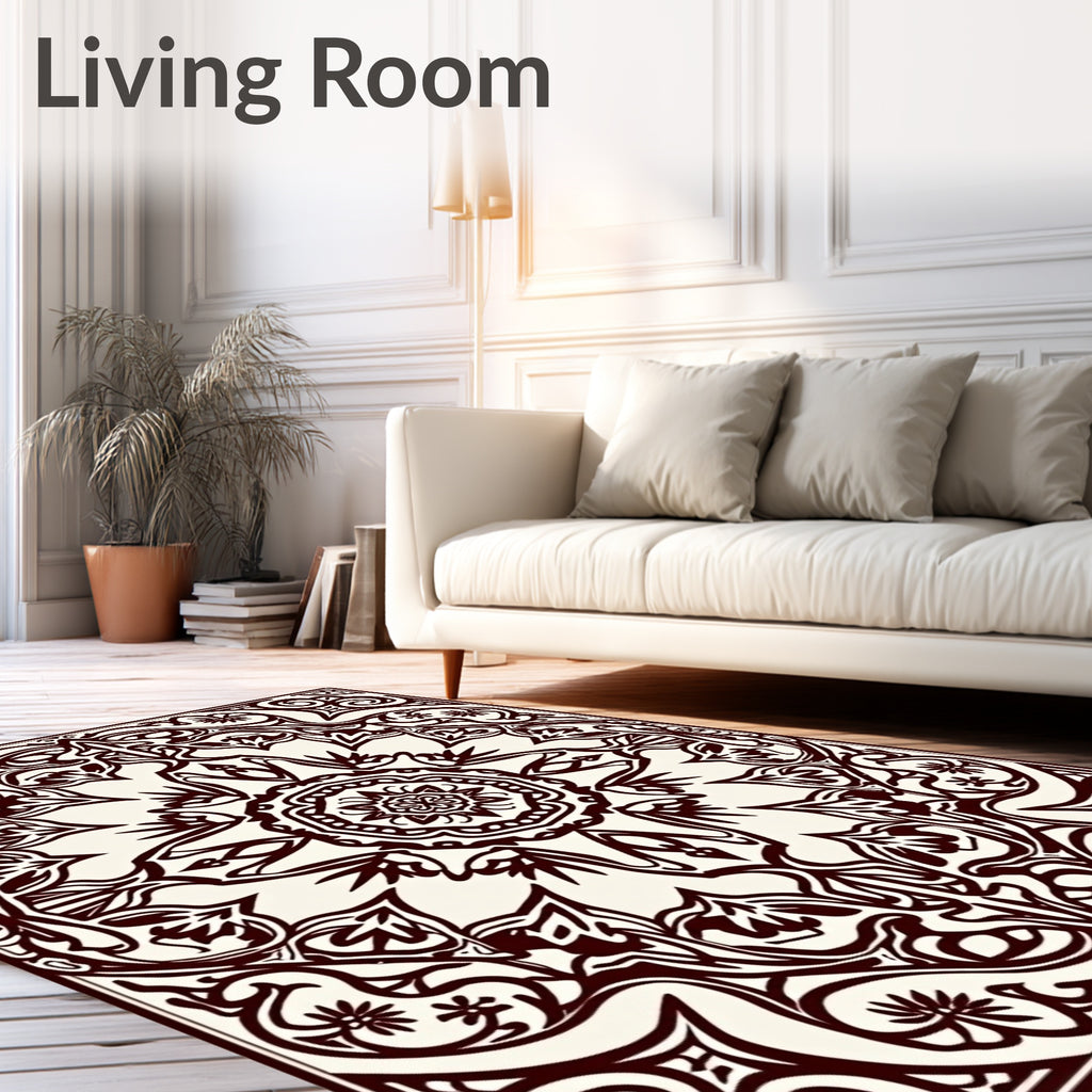 Ornate Deep Crimson Symmetry Mandala Rug