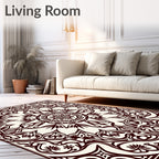Ornate Deep Crimson Symmetry Mandala Rug