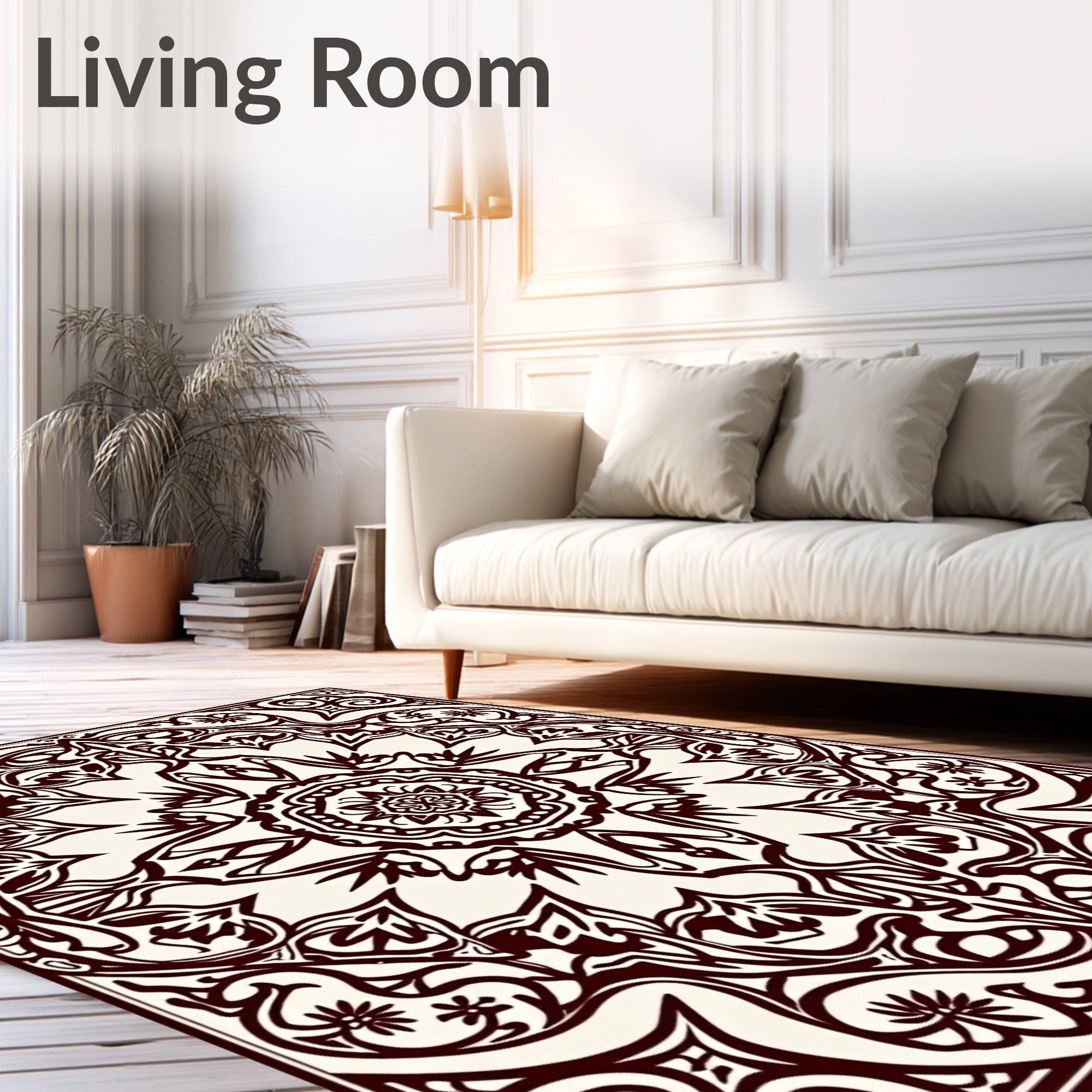 Ornate Deep Crimson Symmetry Mandala Rug