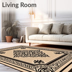 Tan Black Intricate Geometric Medallion Rug