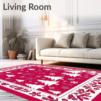 Vibrant Red Christmas Tree Snowflakes Rug