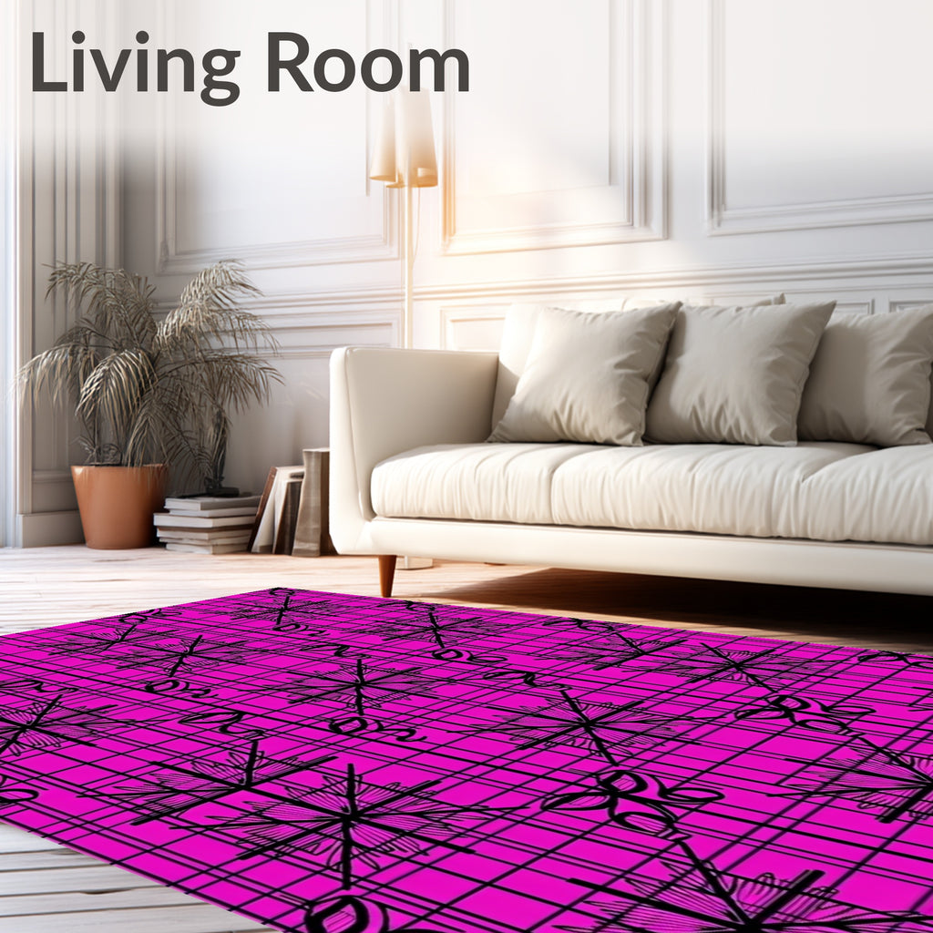 Bold Black Starburst Pink Grid Rug