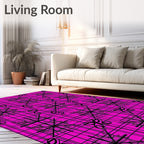Bold Black Starburst Pink Grid Rug