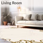 Ornate Gold Scrollwork Marble Corners Rug