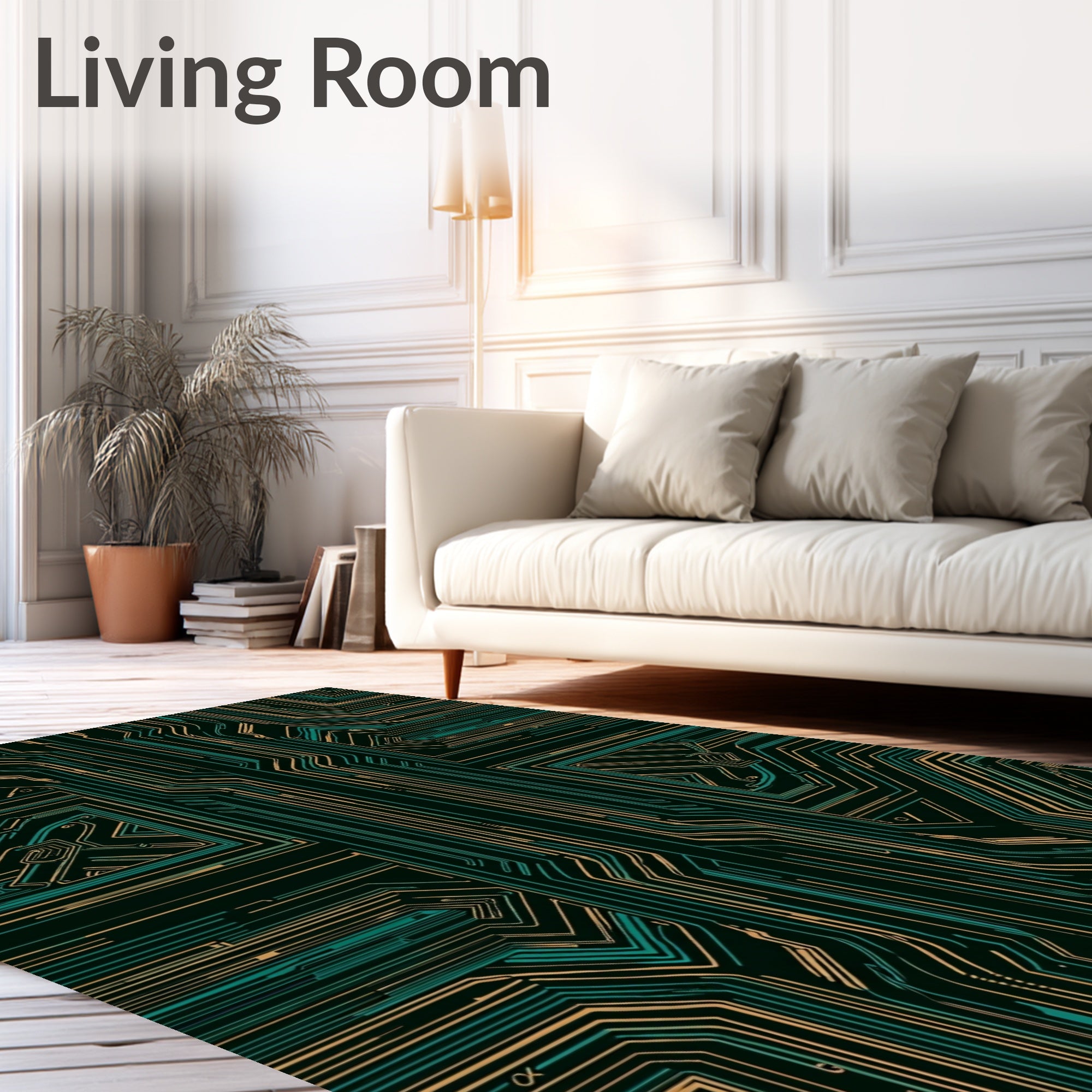 Circuit Board Copper Teal Lines Rug
