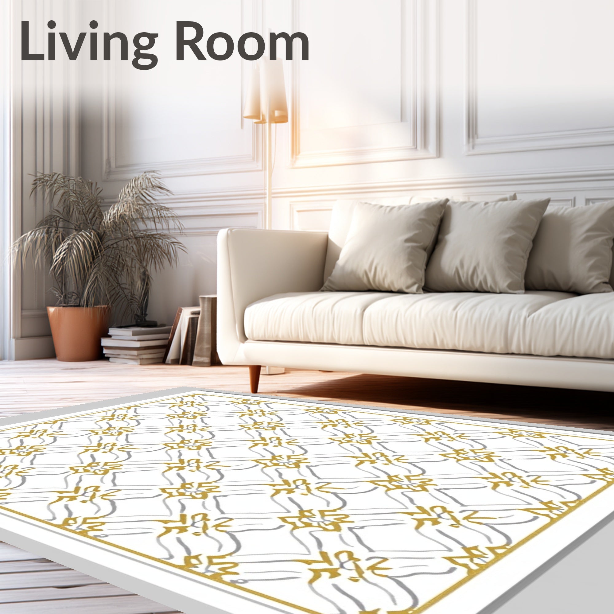 Golden Gray Interlocking Diamond Lattice Rug