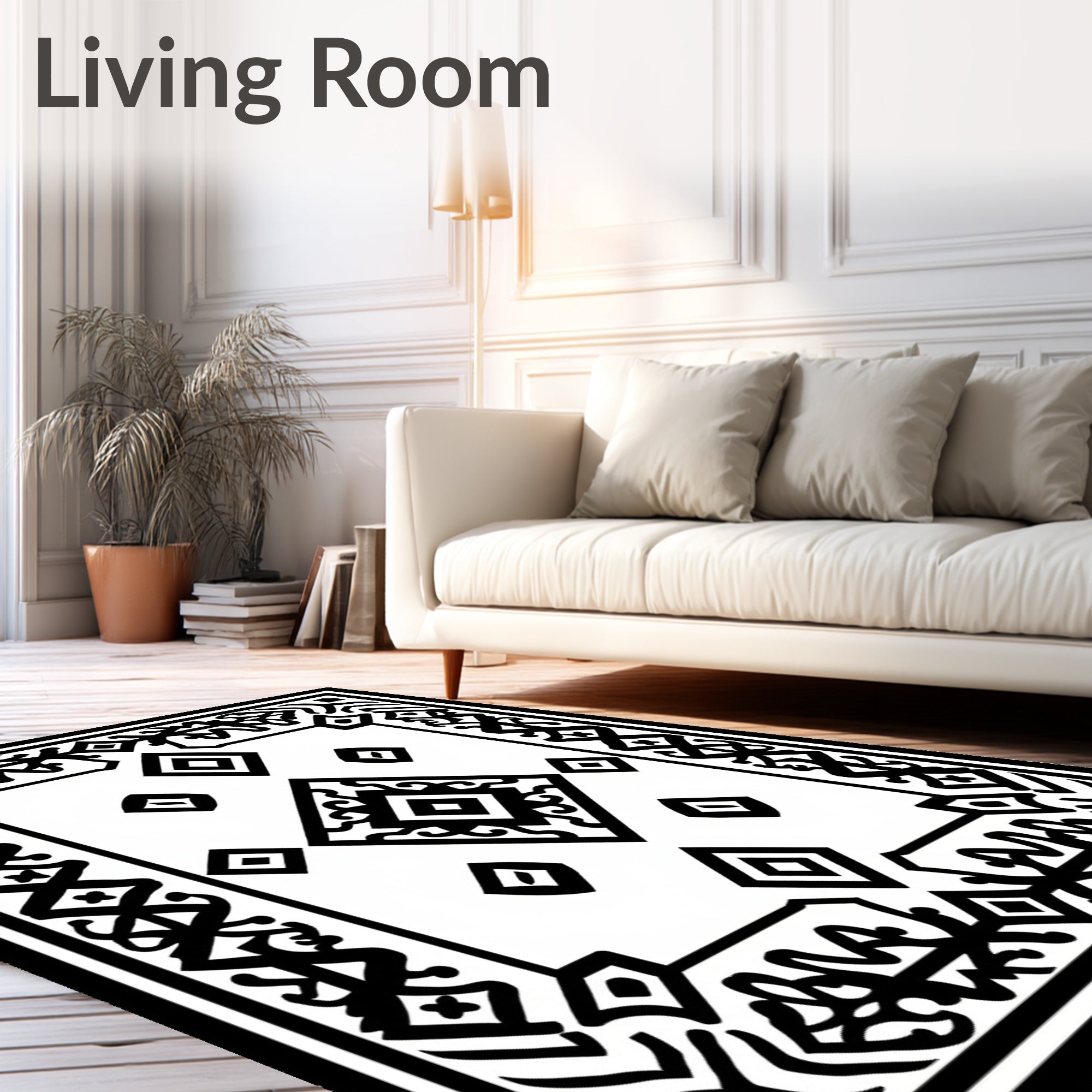 Black and White Diamond Medallion Rug