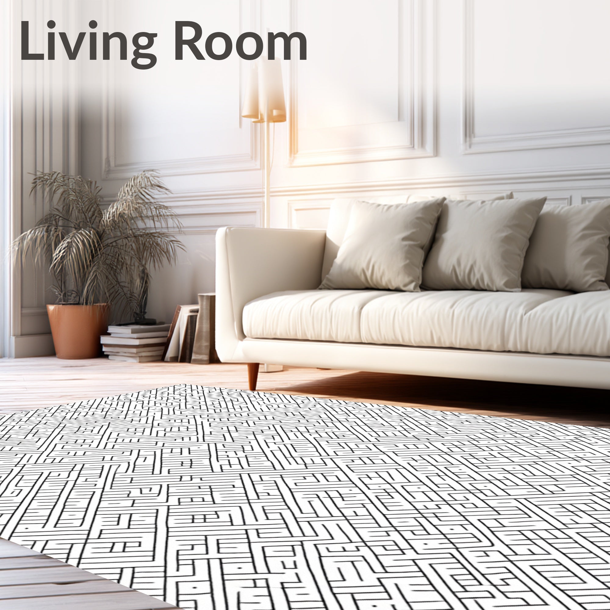 Monochrome Maze Geometric Abstract Lines Rug