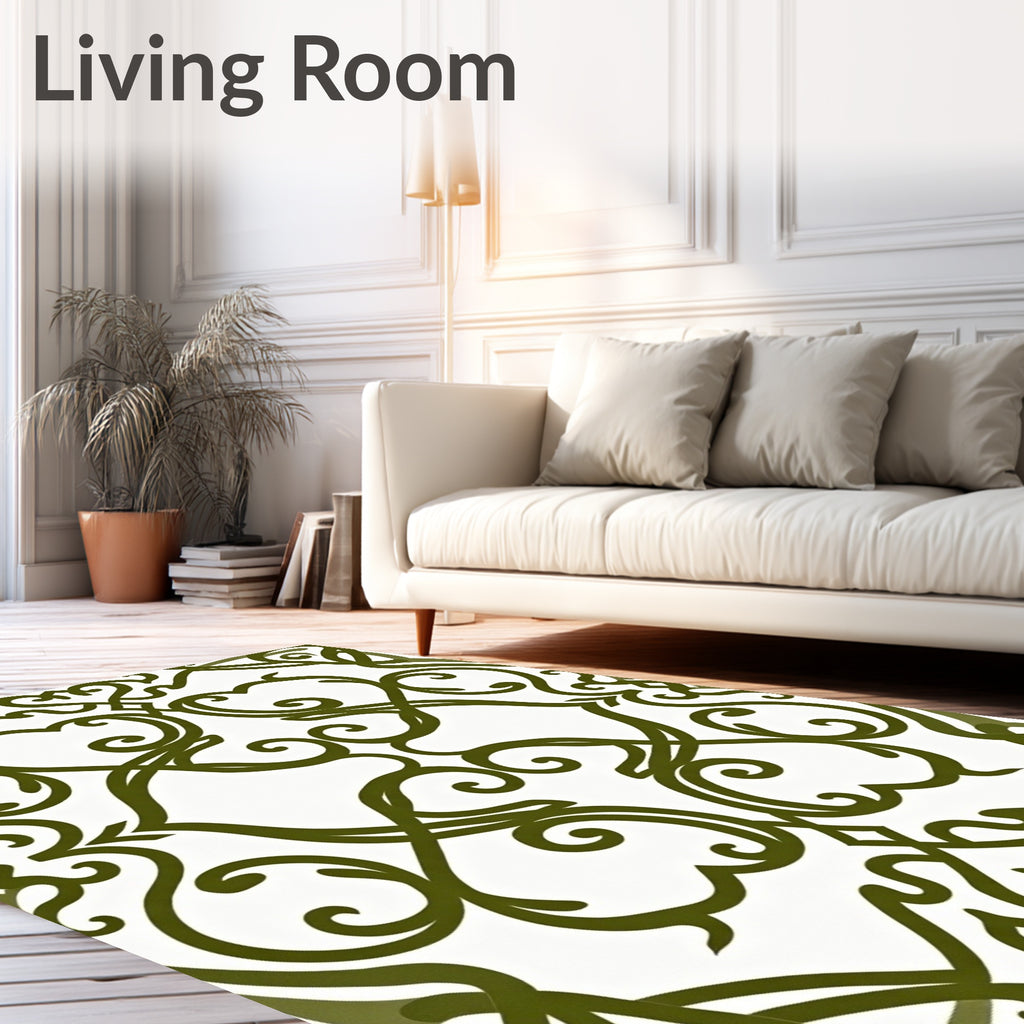 Olive Green Vine Scrollwork Rug