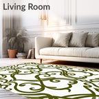 Olive Green Vine Scrollwork Rug