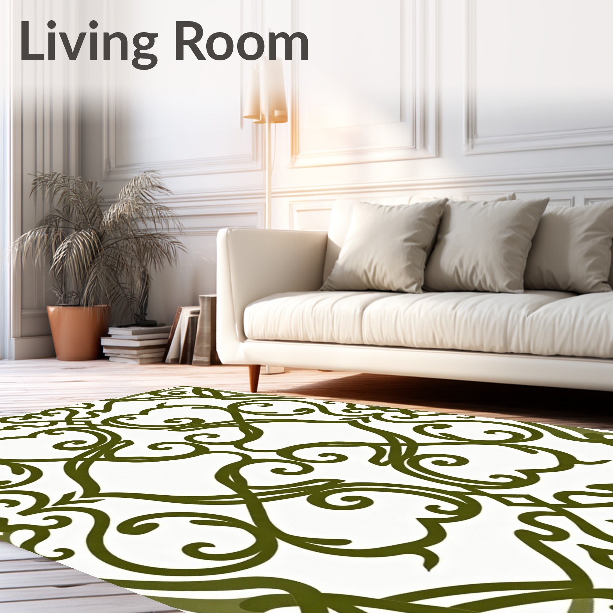 Olive Green Vine Scrollwork Rug