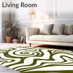 Olive Green Swirl Abstract Organic Rug