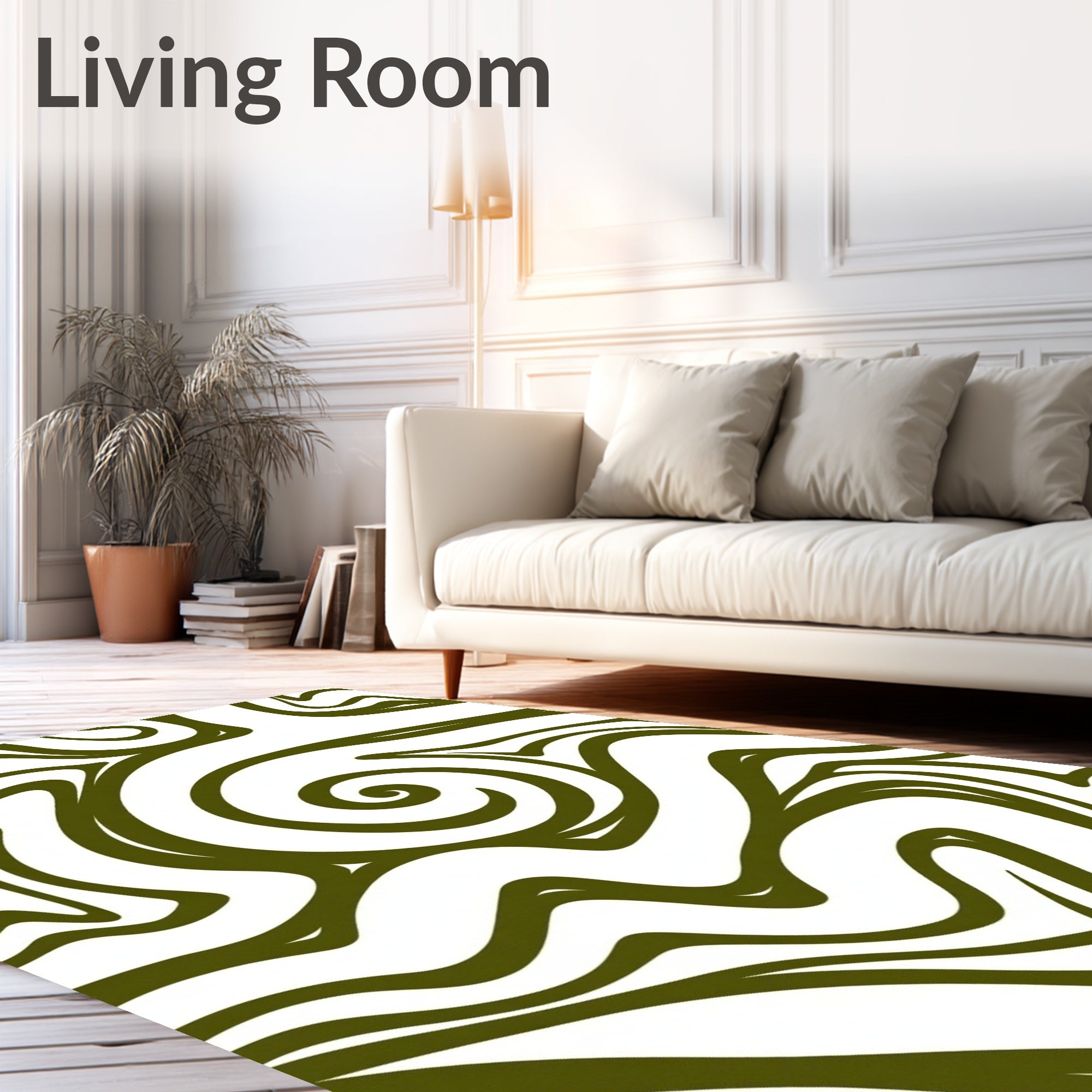 Olive Green Swirl Abstract Organic Rug