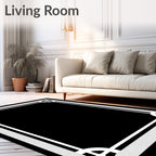 Minimalist White Geometric Border Rug
