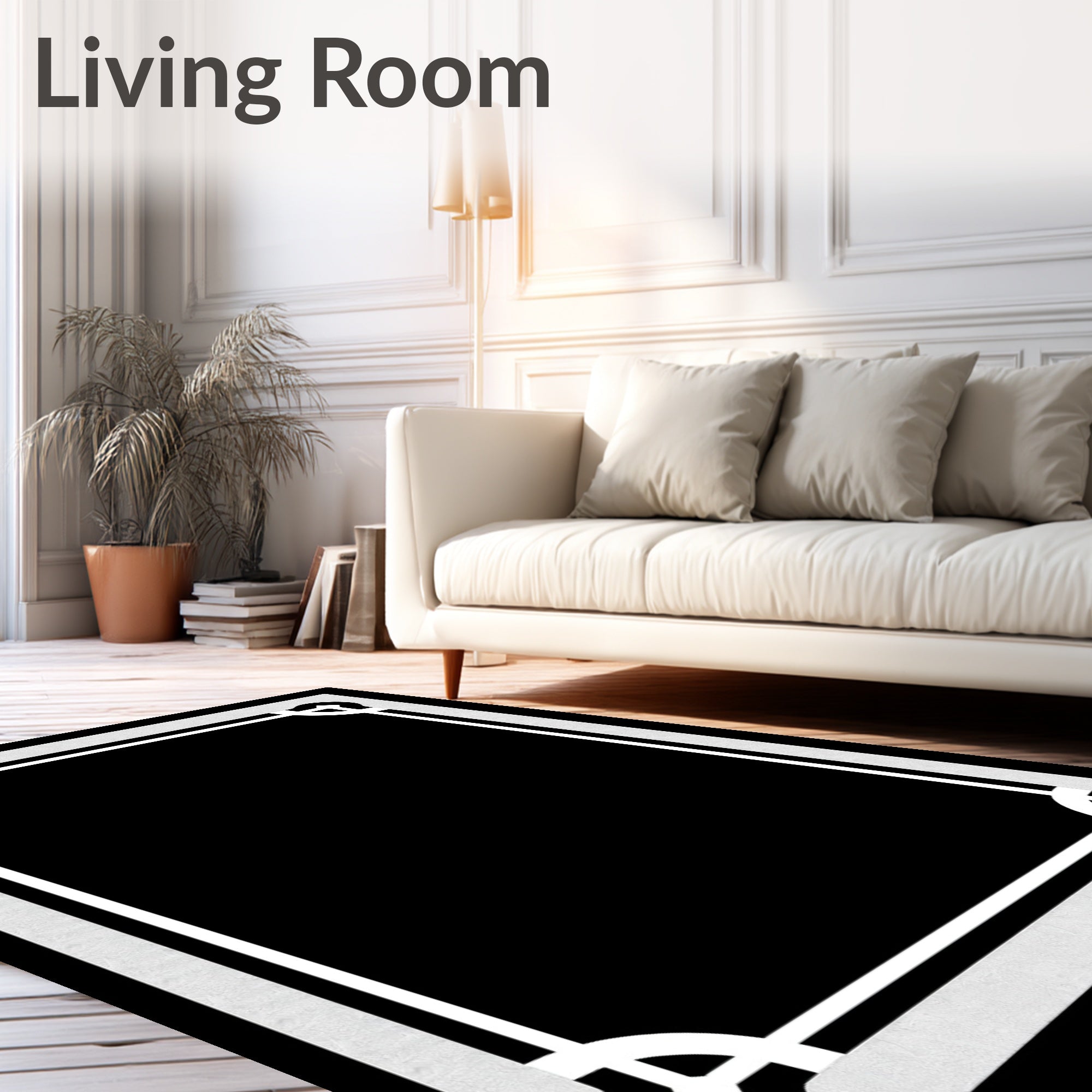 Minimalist White Geometric Border Rug