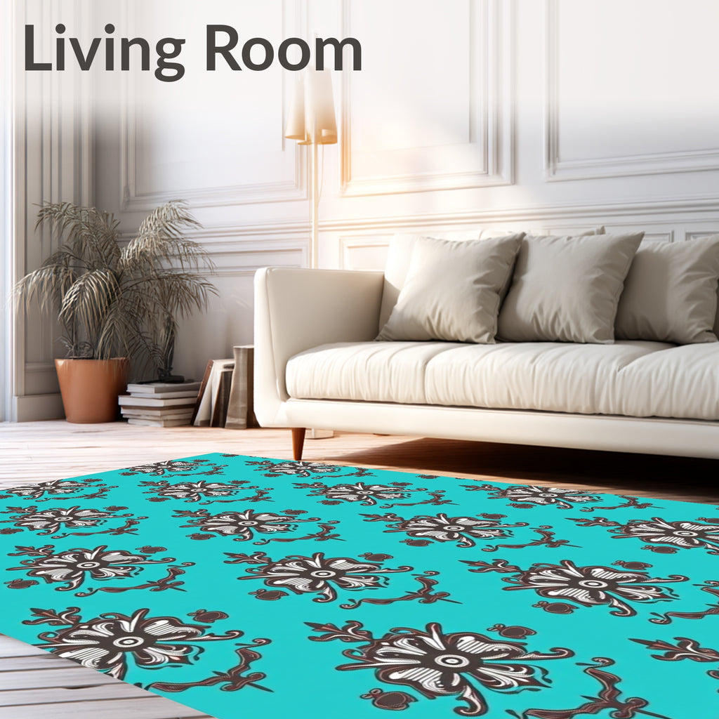 Turquoise Brown Floral Medallion Arrangement Rug