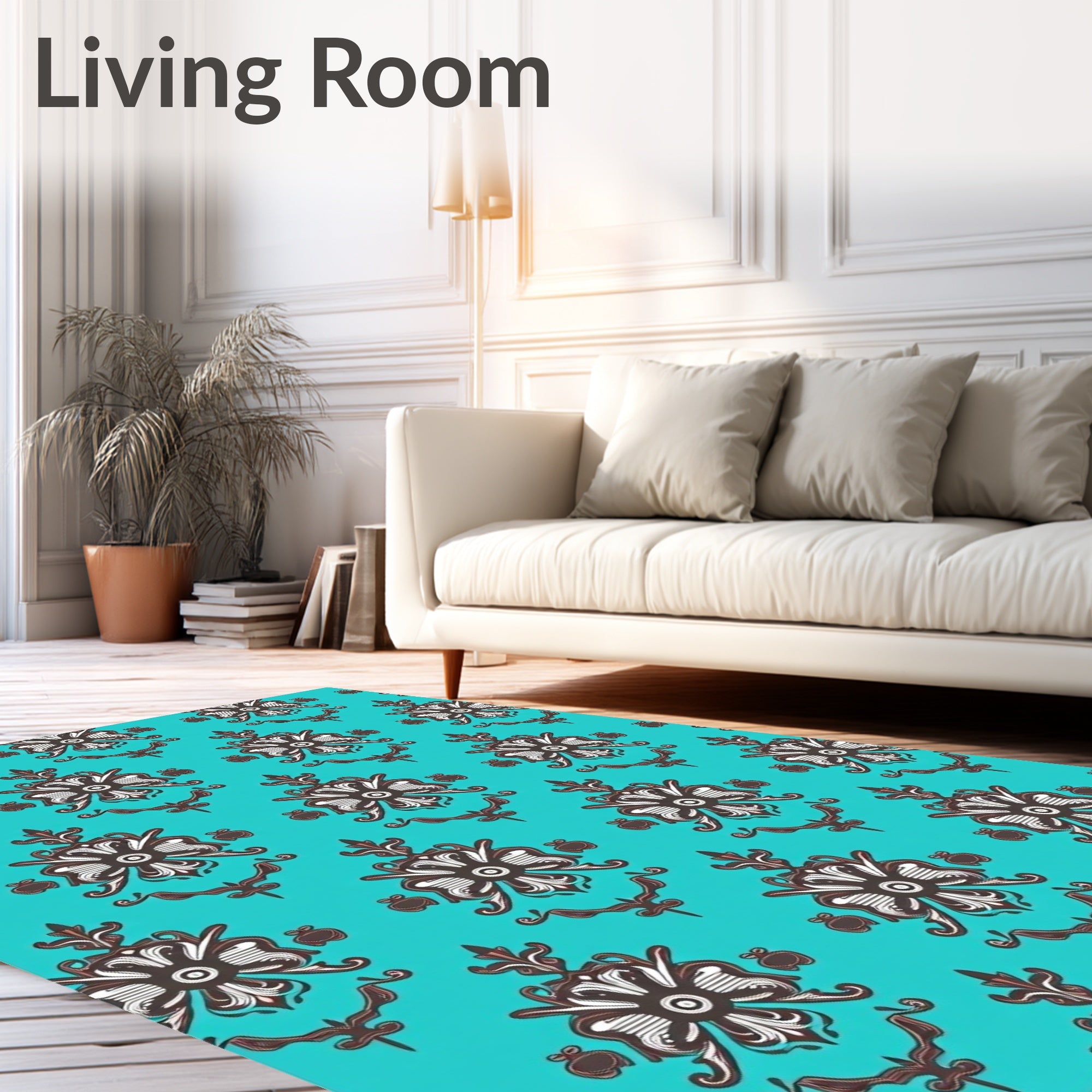 Turquoise Brown Floral Medallion Arrangement Rug