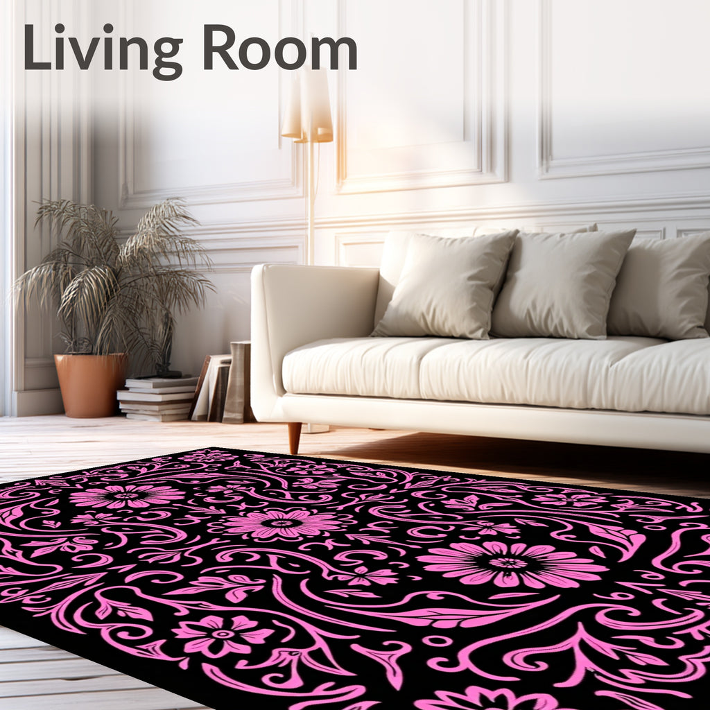 Vibrant Pink Floral Swirls Rug