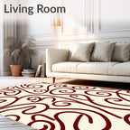 Deep Red Swirling Vine Abstract Rug