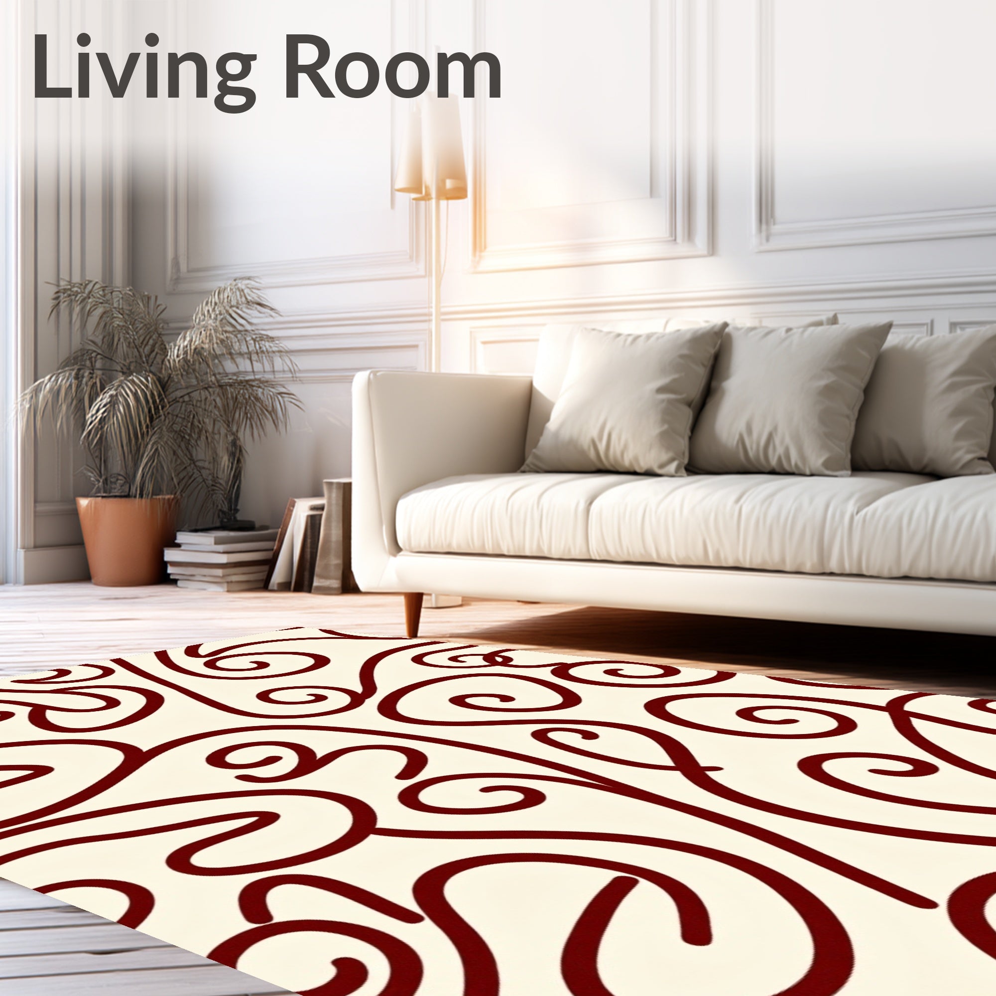 Deep Red Swirling Vine Abstract Rug