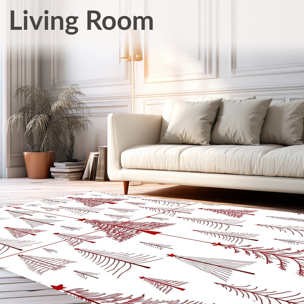 Crimson Red Abstract Christmas Trees Rug
