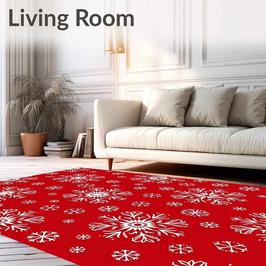 Crimson Red White Snowflake Cluster Rug