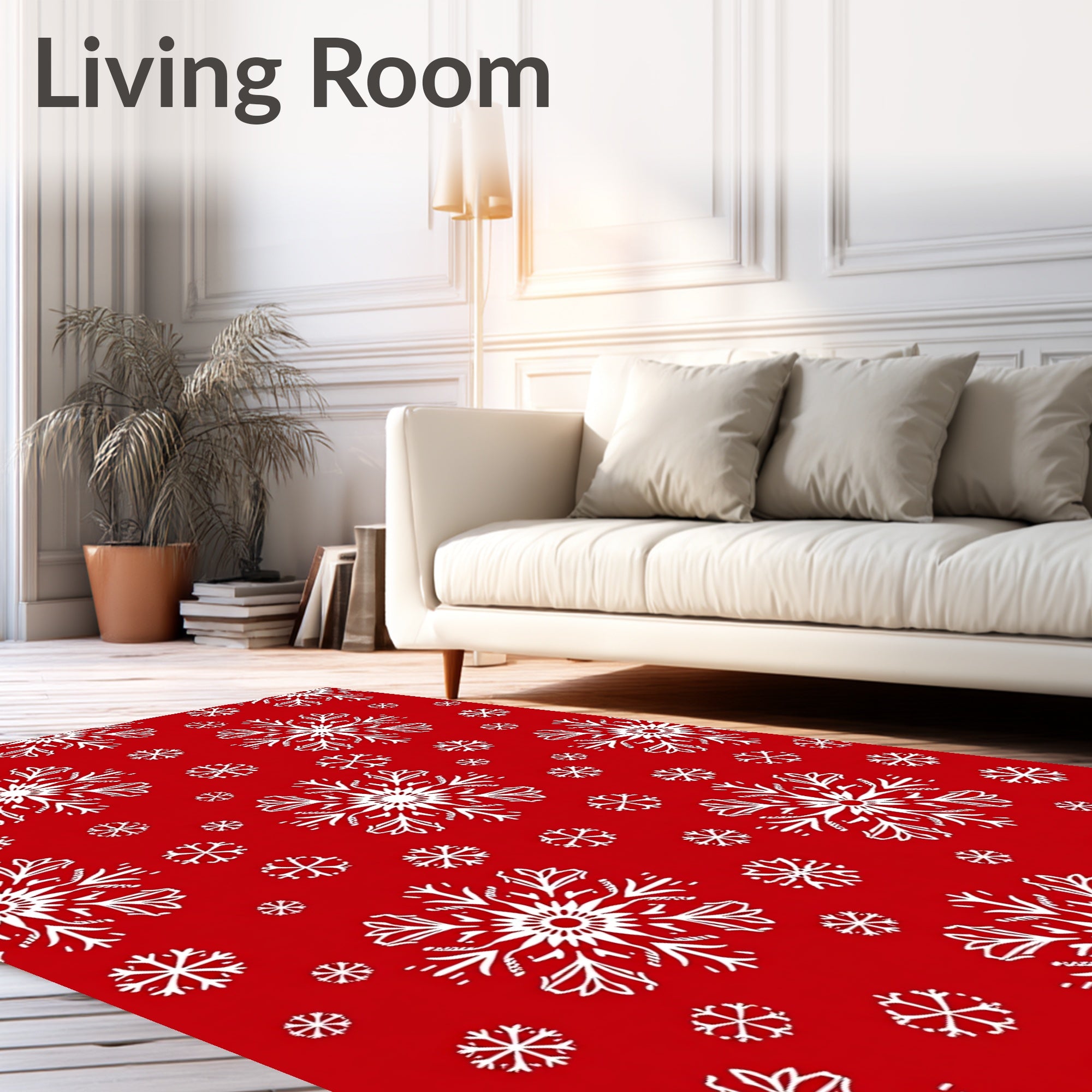 Crimson Red White Snowflake Cluster Rug