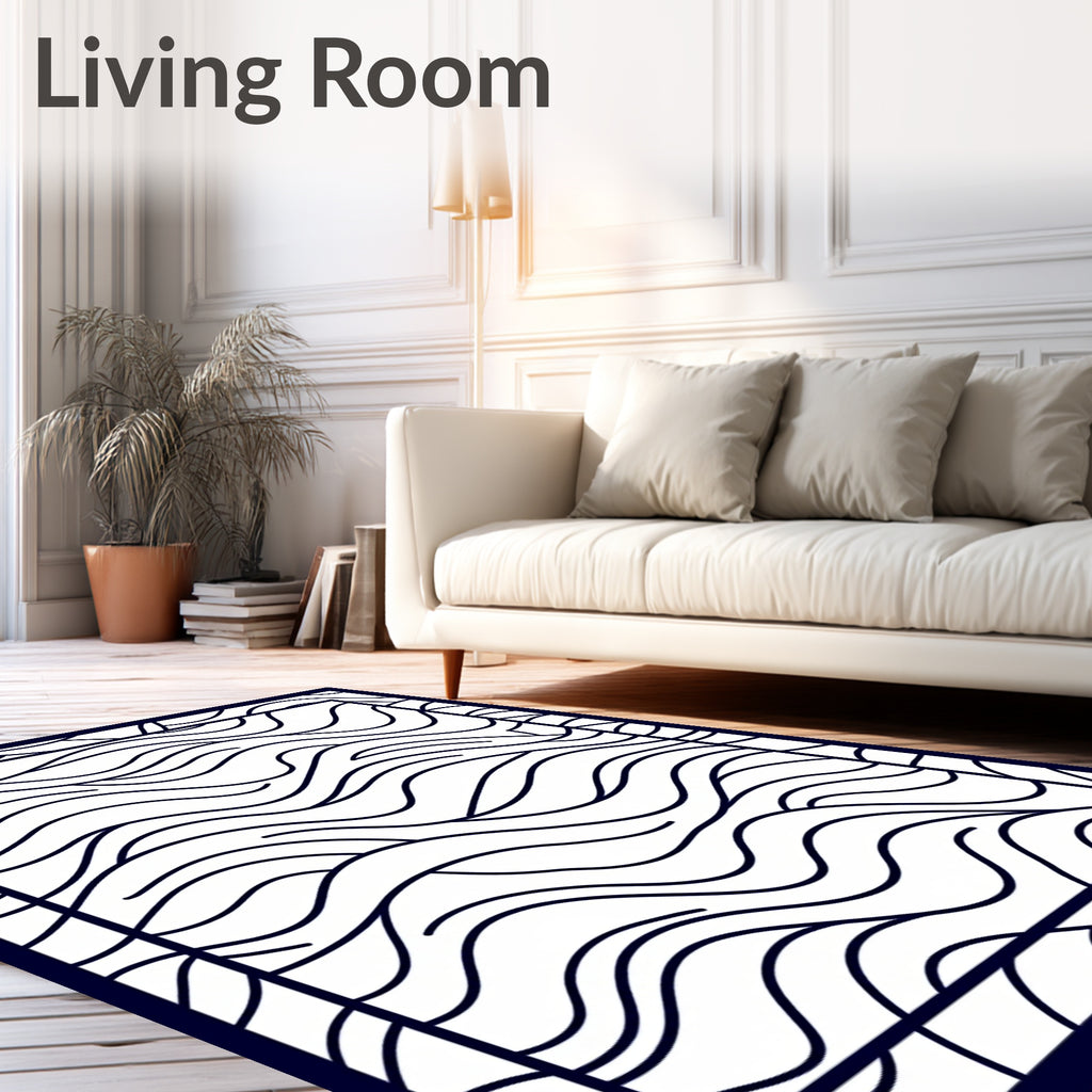 Dark Blue Flowing Wave Lines Rug