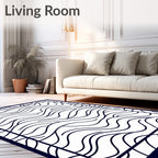 Dark Blue Flowing Wave Lines Rug