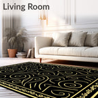 Gold Swirl Black Abstract Border Rug