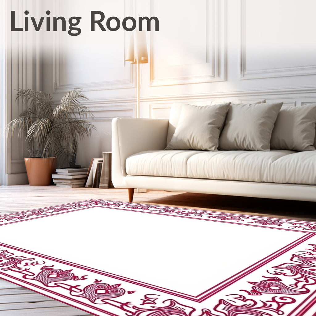 Crimson Elaborate Floral Border Rug