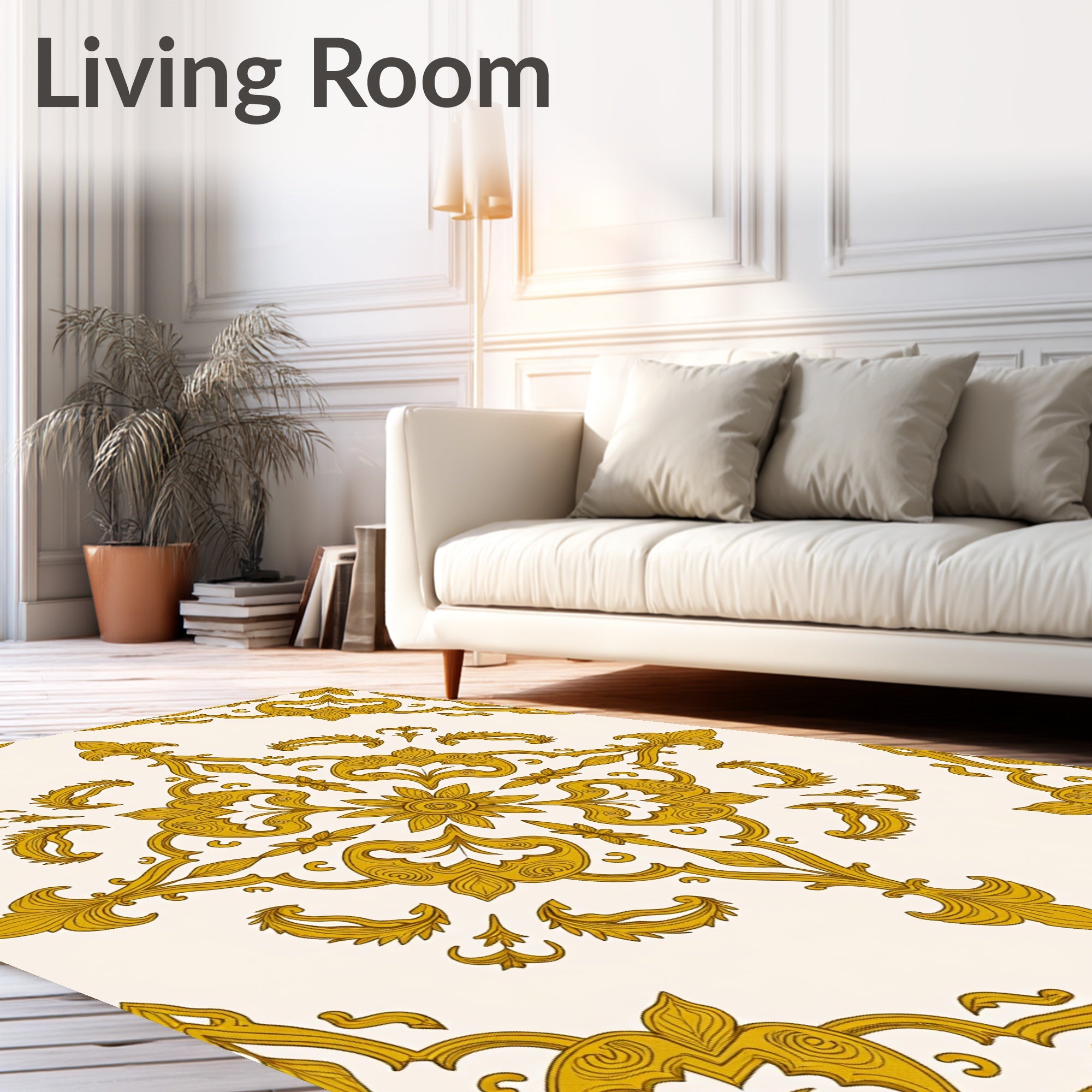 Golden Ornate Floral Medallion Rug