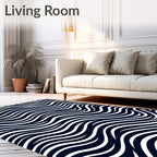 Minimalist Navy White Wavy Lines Rug