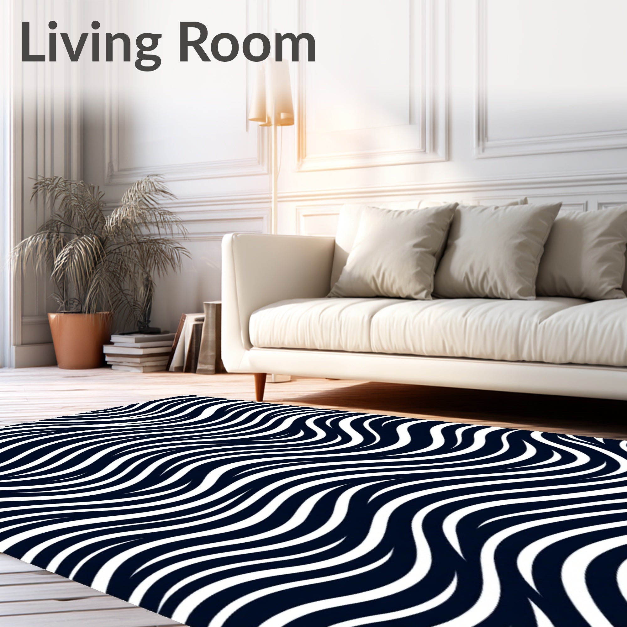 Minimalist Navy White Wavy Lines Rug