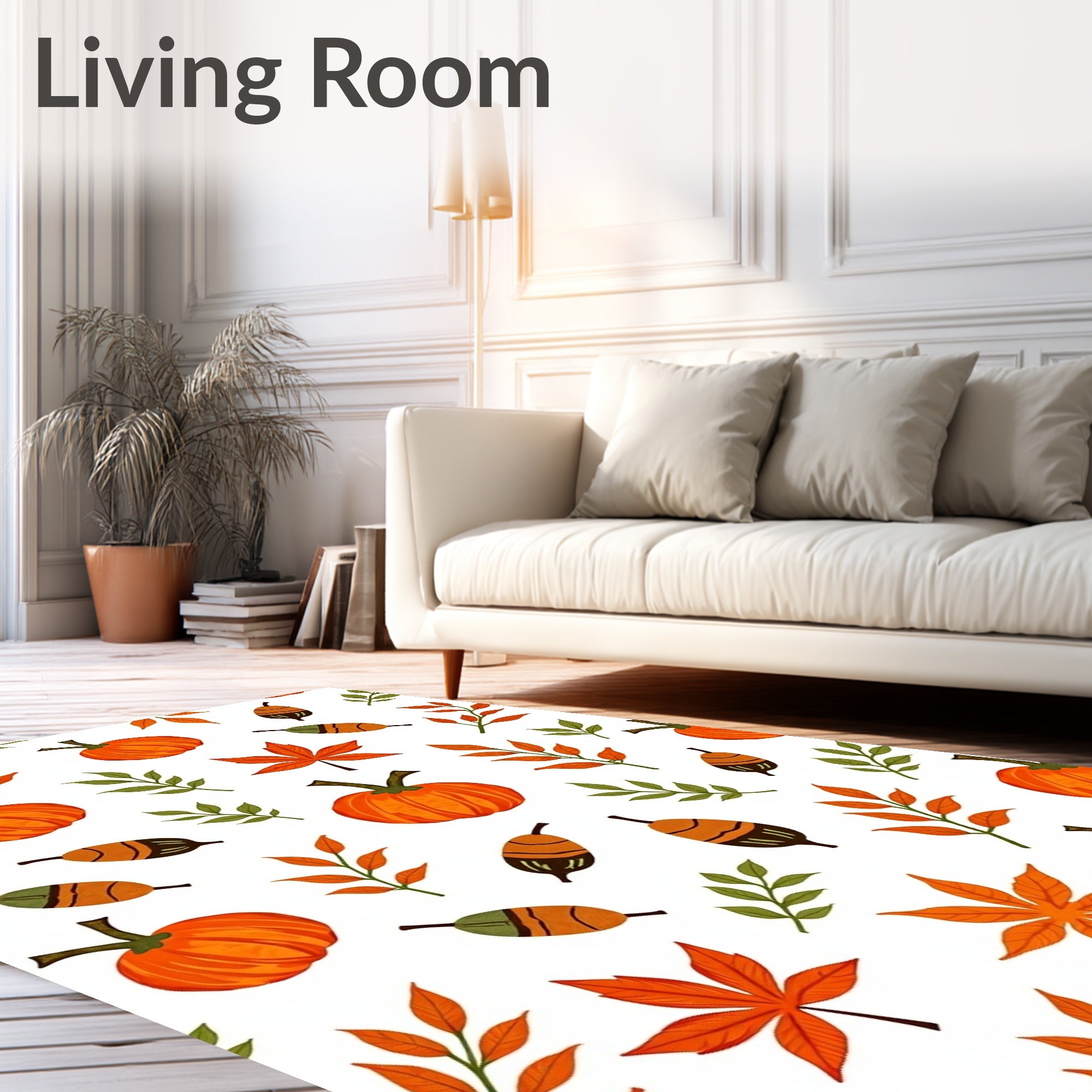 Orange Pumpkin Autumn Leafy Vines Rug