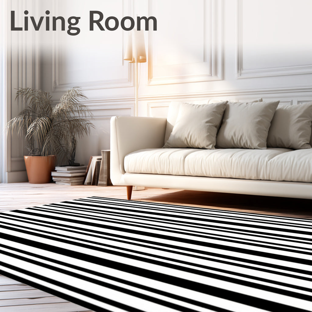 Classic Black White Vertical Stripe Rug