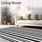 Classic Black White Vertical Stripe Rug