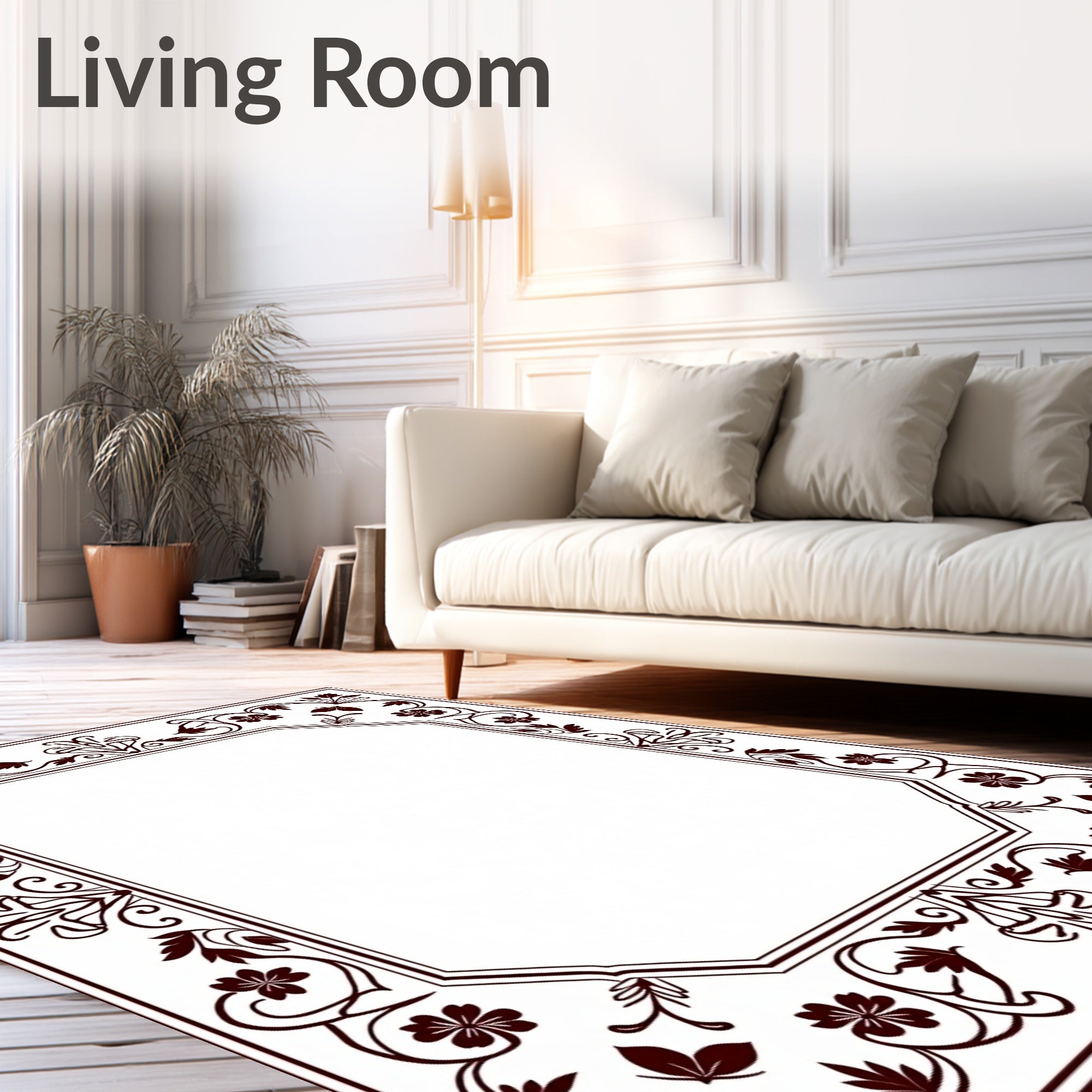Classic Marroon Floral Vine Border Rug