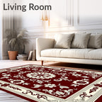Deep Red Floral Crest Arrangement Rug